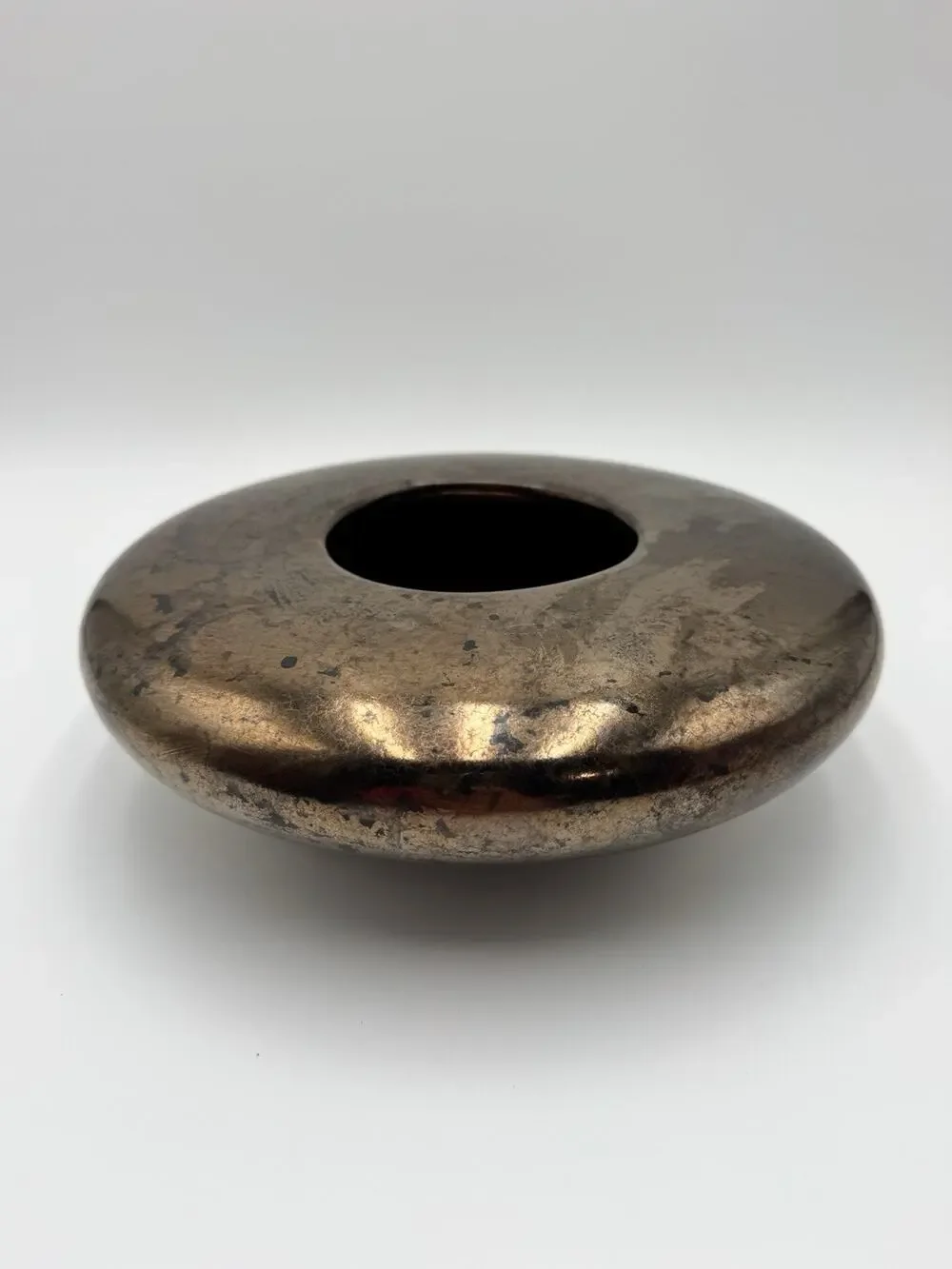 Vintage Haegar Metallic Glaze Vase MCM Bronze Gold Crackle Futuristic Ikibana